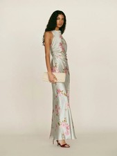 NEW Reformation Anaiis Long Silk Backless Dress Windswept Blue Floral US 6 UK10
