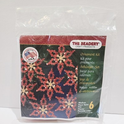 The Beadery Holiday Beaded Ornament Kit Poinsettias Red #3056 Snowflakes Makes 6
