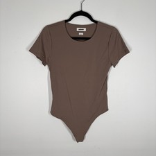 Babaton Aritzia Women L Deep Taupe Contour Crew Short Sleeve Bodysuit NWOT