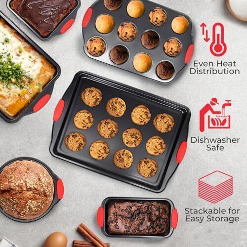 PERLLI Non-Stick 6-Piece Baking Pan Set, BPA-Free Carbon Steel Bakeware Set with - Picture 4 of 7