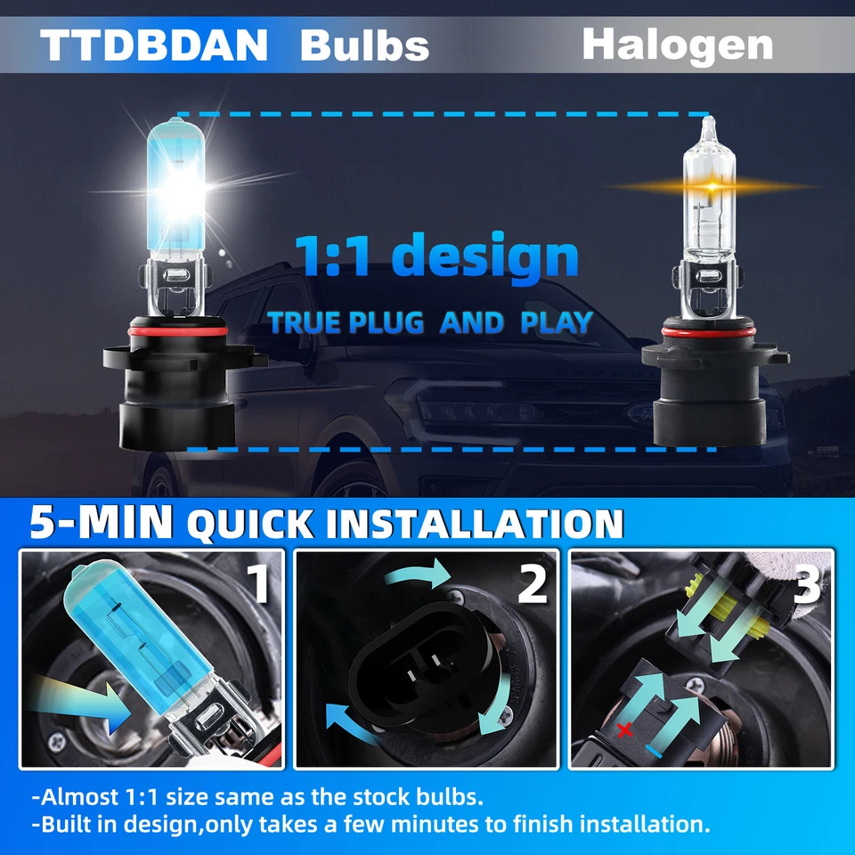 2x 9005XS/HB3A 6000K Kit de bombillas halógenas para faros para Dodge Intrepid 1998-2004 Foto 2 de 4