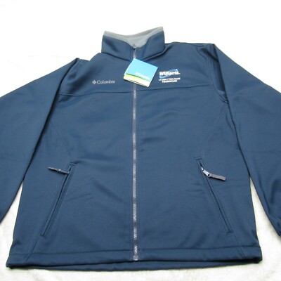 Columbia Jacket Mens Large Blue Softshell Water Resistant Wind Full Zip Logo NEW