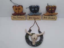 4X COWBOY CHRISTMAS ORNAMENTS BOOTS  LONGHORN