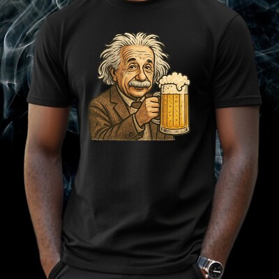 T-Shirt Herren Einstein genießt Bier Motiv Baumwolle Größe S bis 5XL
