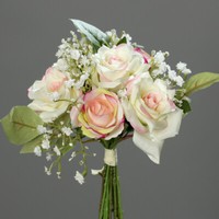 Rosen-Bouquet 25Cm Schleierkraut Pink/Weiß Kunstblumen KüNstlicher Strauß Rosen
