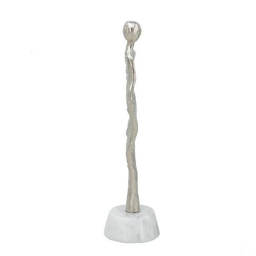 Minimalist Abstract Aluminum Human Figurine On Marble Stand For Living Room - Picture 14 of 19