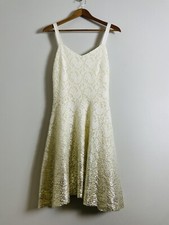 Free People Cream Lace Metallic Ombré Fit And Flare Dress. Large. Coquette.
