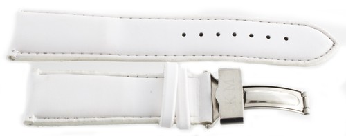 King Master 24mm White Leather Silver Buckle Watch Band Strap - Picture 2 of 4