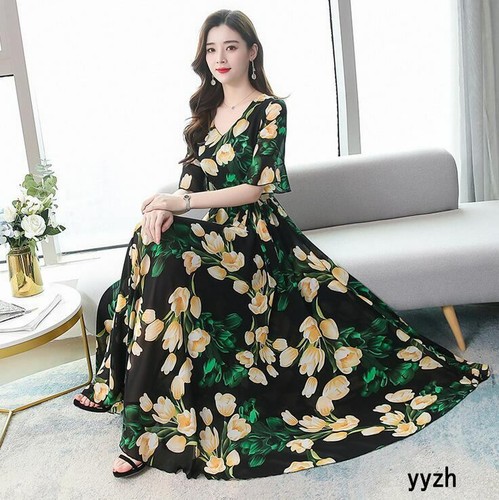 Womens Bohemia Chiffon Floral A-Line 