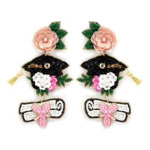 Graduation Cap Charm Earrings - Stainless Steel Dangle Drop Jewelry For Grads