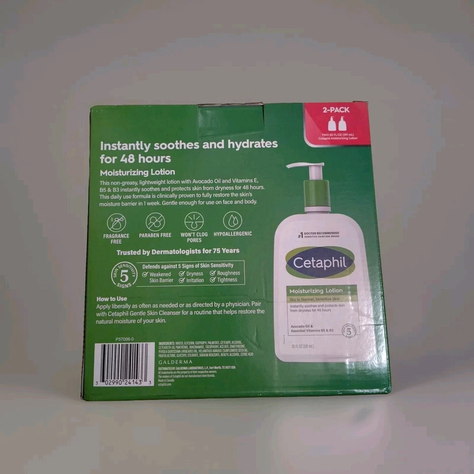 Loción hidratante Cetaphil, piel sensible seca a normal, 20 fl oz, 2 unidades Foto 2 de 2