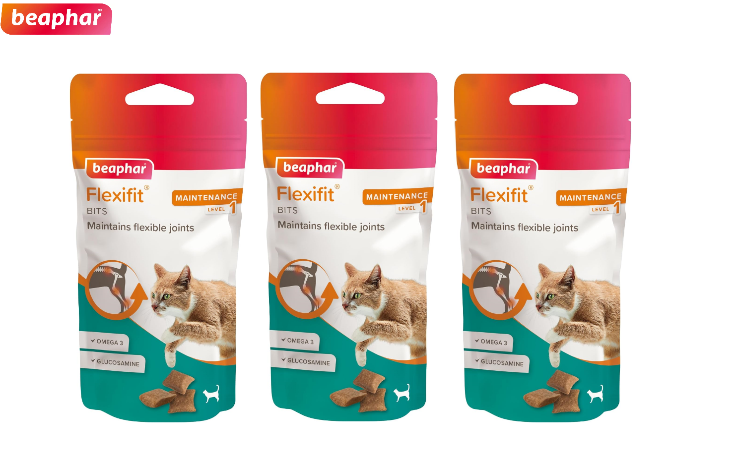 3 PCK BEAPHAR FLEXIFIT JOINT CARE FOR CATS GLUCOSAMINE DAILY CAT TREATS BITS 35G