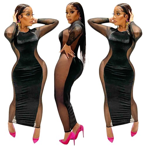 mesh patchwork dress