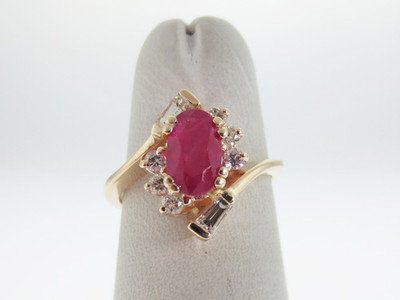 Massiver 14K Gelbgold-Ring natürliche rote Rubine (1,25 kt) Diamanten KOSTENLOSE Größe