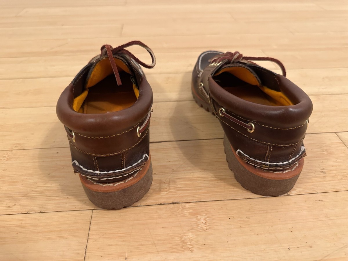 Size 7 W Timberland Men Handsewn 3-Eye Lug Boat Shoes 6500A Brown