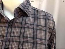 Thomas Dean Dress Shirt L Mens Brown Gray Check 100 Cotton Mint F4751 YGI