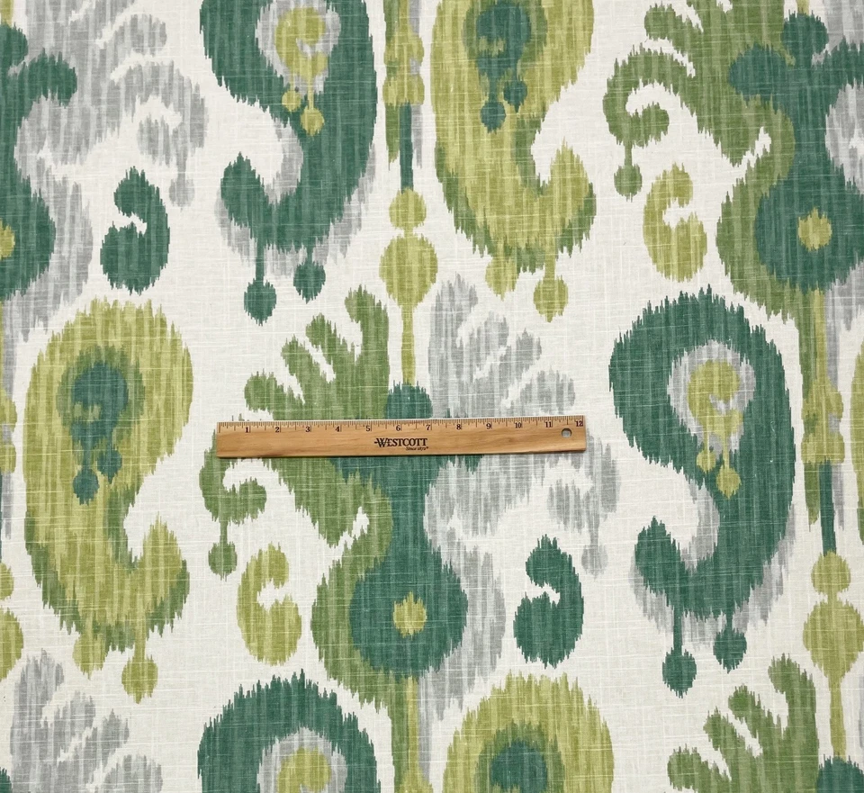 TELA DE LINO MULTIUSOS BALARD DESIGNS ANDROS IKAT VERDE MARFIL POR YARDA 54"W Foto 2 de 4