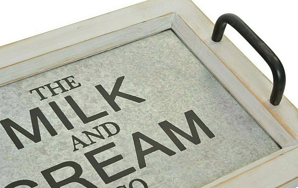 Tablett 56 x 35 cm Holz und Metall Vintage Look Shabby Stil - Bild 2 von 3