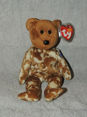 * Original Ty Beanie Baby HERO Militär UK links Teddybär mit Tag Vitrinenstück
