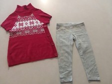 Girls Winter Cute Outfit RED S/S TUNIC SWEATER Turtleneck Gray Leggings XS 4-5