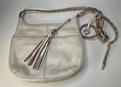 Brighton Bertie  Pebbled Leather Braided Strap Cream Crossbody Purse/bag