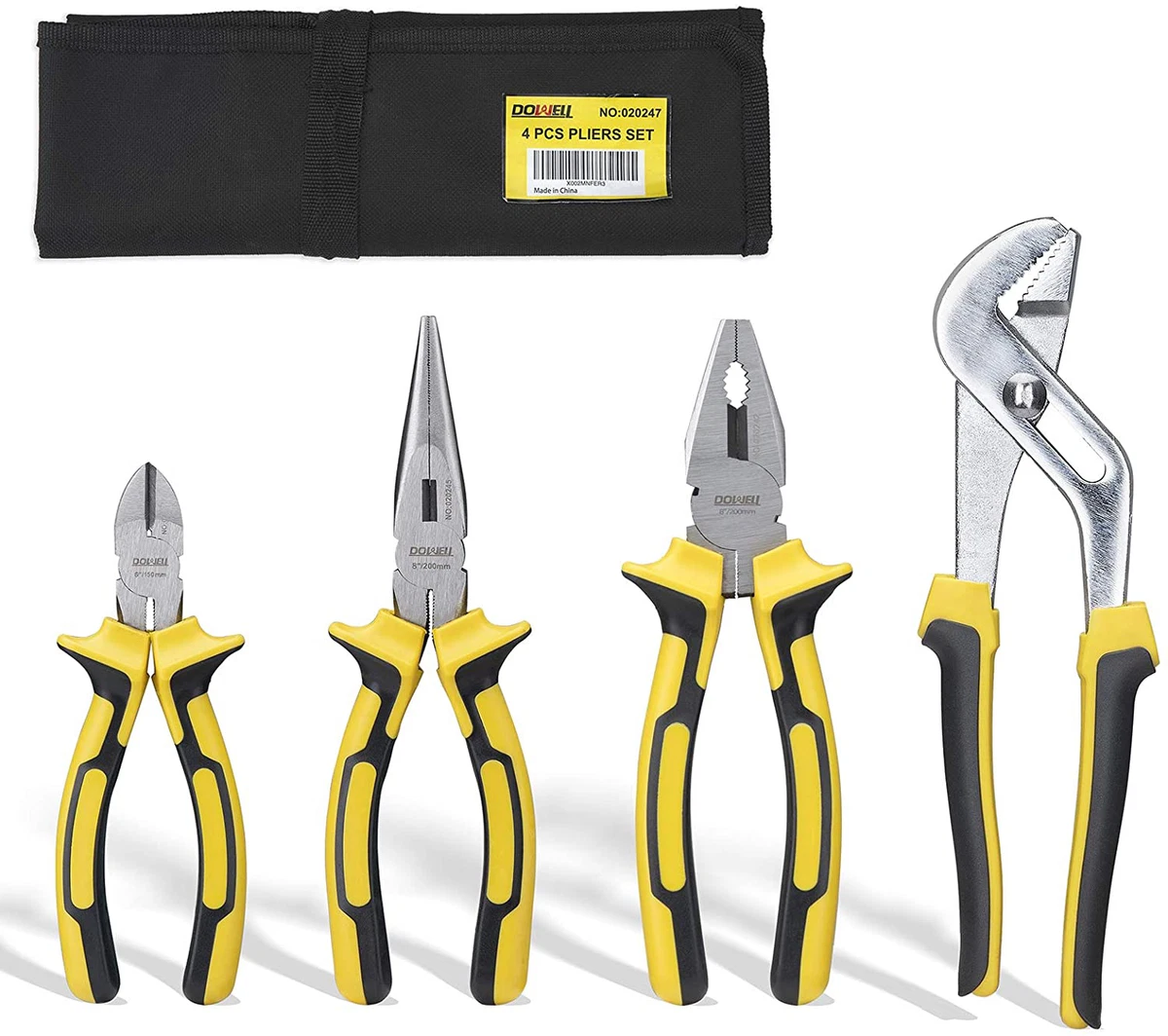 Pliers Set 4 Pieces with Storage Pouch Plier Set 8 Inch Long Nose