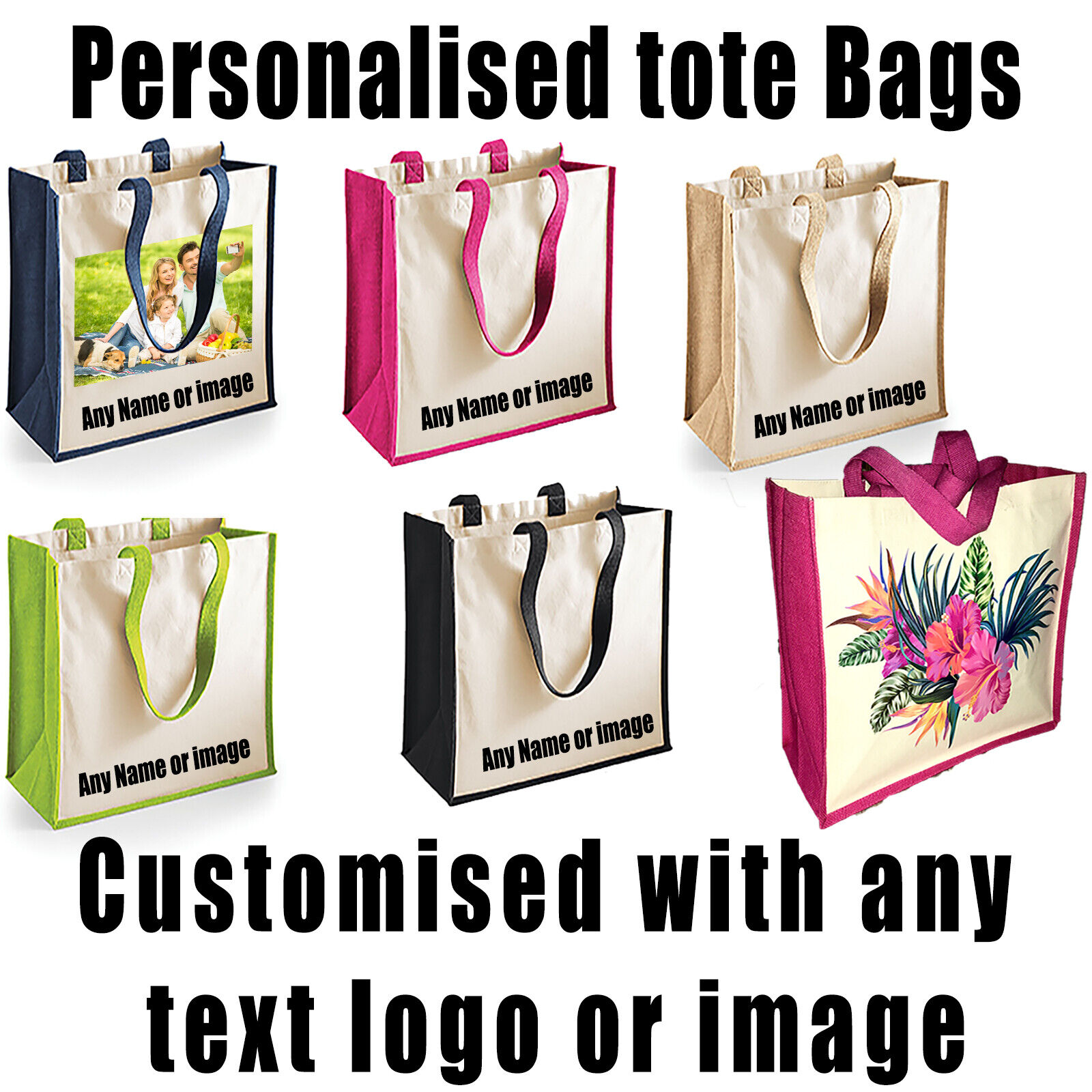 Personalised Shopping Bag Custom Printed Jute Tote Bag Canvas |