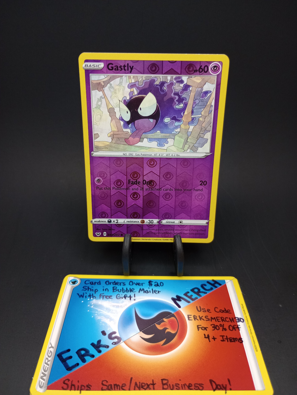 Gastly 083/202 Sword & Shield Base Set Reverse Holo Common Pokemon Card 