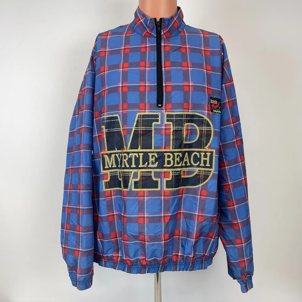 Chaqueta cortavientos estilo surf Myrtle Beach Carolina del Sur a cuadros de colección años 90 talla XL Foto 2 de 4