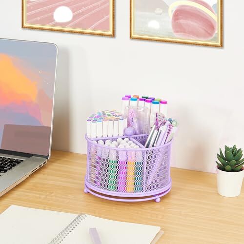 360-Degree Rotating Pencil Holder, Art Supply Storage Desk Organizers Purple - Picture 3 of 7