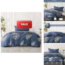 SAPHREAS Navy Blue Duvet Cover Set 2pcs Tropical Botanical Palm Leaves Bedding