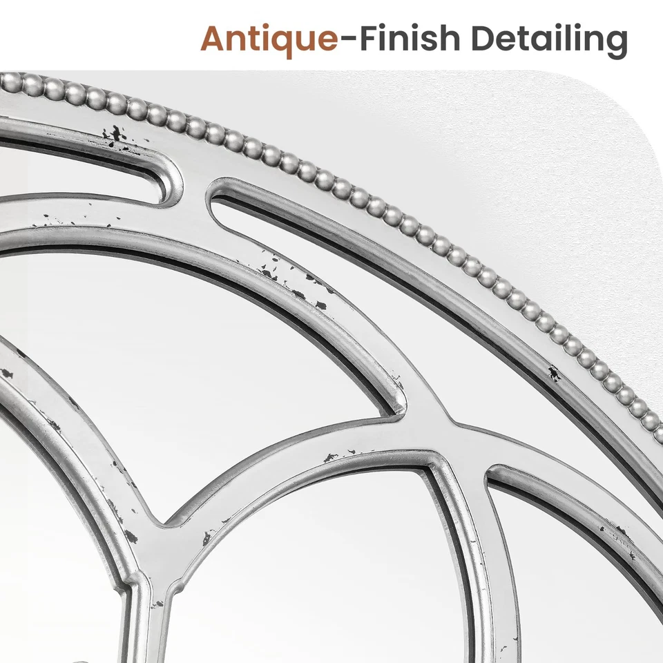 Espejo redondo de granja de 36", espejo de ventana de catedral con cuentas de madera envejecida Foto 3 de 4