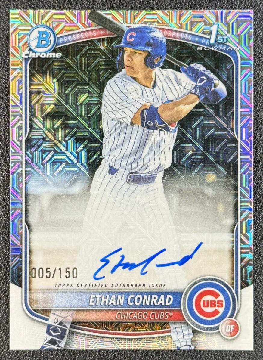 ETHAN CONRAD 2025 BOWMAN CHROME DRAFT PROSPECT HTA CHOICE REFRACTOR AUTO 005/150