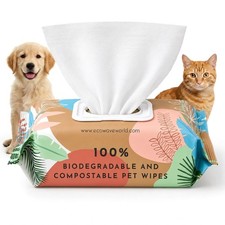 Hypoallergenic Plant-Based Pet Wipes, Dog and Cat Grooming Wipes for Face, Ea...