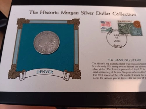 1921 D Morgan Dollar AU Historic Morgan Silver Dollar Collection & Postal Stamp