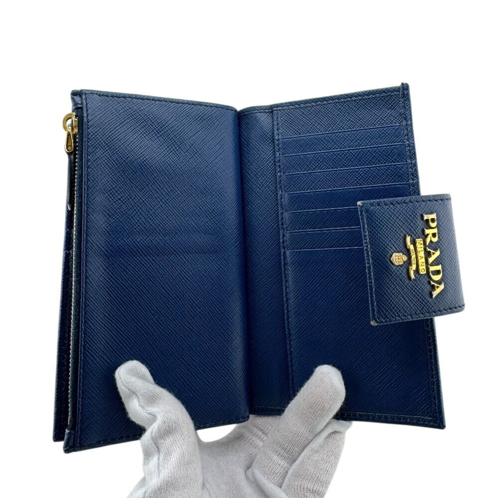 PRADA 1ML005 Flap Saffiano Bifold Wallet, Blue, Women's GZl1f7vs thumbnail 7