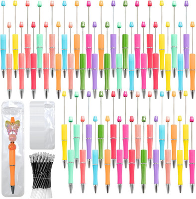 150 Pieces DIY Beadable Pens Kit - 50 Plastic Beadable Pens Bulk, Refills & Pen