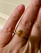 14k Solid Yellow Gold Yellow Citrine Ring Pavé Diamond Band Sz 6