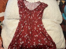 HUHOT Red Floral Short Sundress Scoop Neck Cap Sleeve Casual Regular Size S