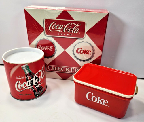SET OF 3 COCA COLA THEME GAMES CHECKERS PUZZLE AND CARDS