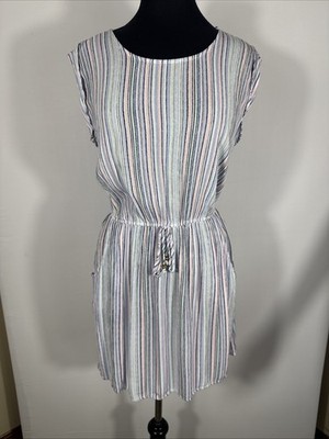 BEPOP BE YOU BE FREE 100% Rayon Dress Pink And Blue Striped Medium