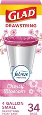 Glad OdorShield Small Drawstring Trash Bags, 4 Gallon, 34 Count - Febreze Cherry