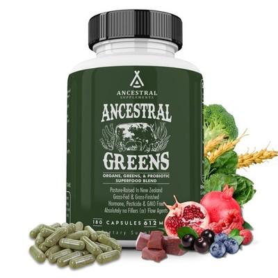 Ancestral Supplements Greens Powder Capsules, Organic Superfood Greens & Reds