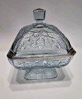 Vintage Jeannette Glass Blue  "Acorn & Oak Leaf" Wedding Box/Covered Candy Dish  — photo 1