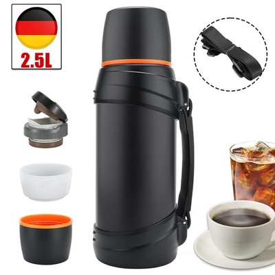 Thermosflasche 2,5L Doppelwand Edelstahl Isolierflasche,Thermoskanne mit Becher