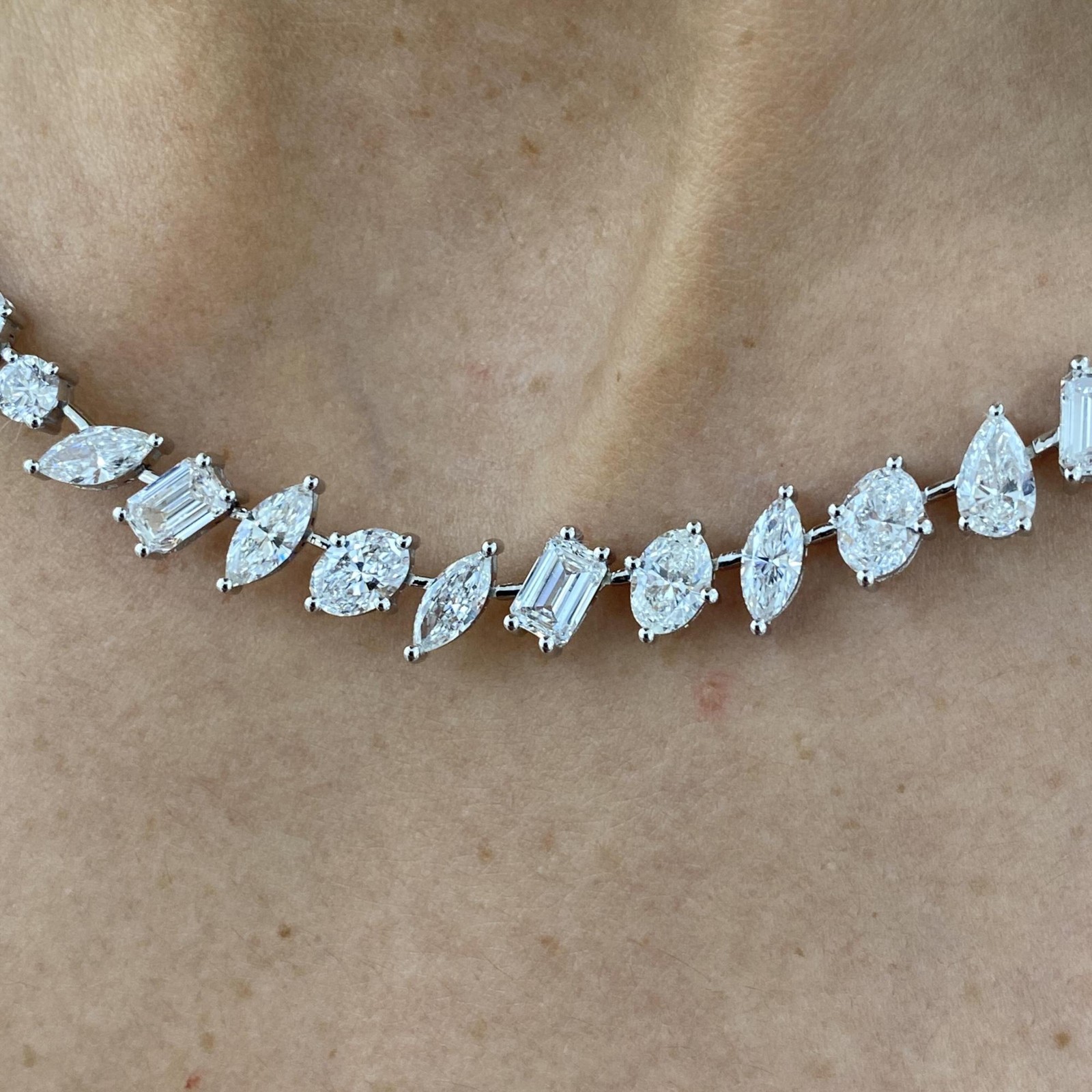 18K White Gold Tennis Necklace 20.2ct Fantasy Mix Lab-Created Diamond F/VS