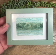Framed ACEO Mini Watercolor Painting Landscape Lakeside Mini Original Painting