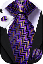 Mens Paisley Floral Silk Tie for Men Striped Necktie and Pocket Square Cufflinks