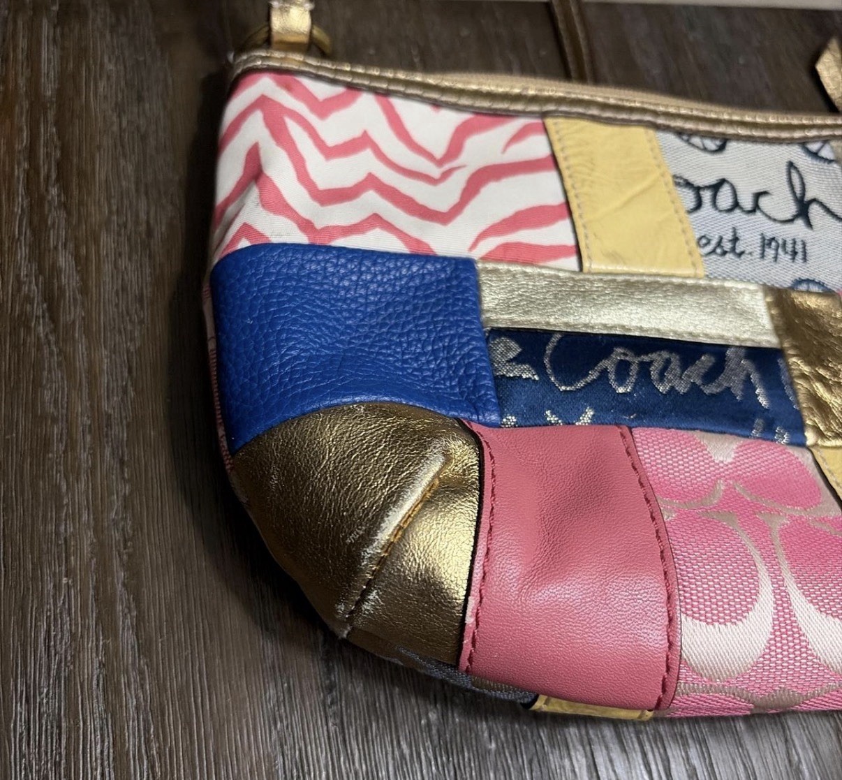 Coach patchwork leather & canvas crossbody Gold t… - image 4