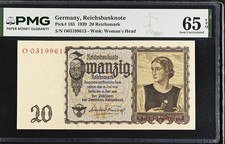 Germany 20 Reichsmark 1939 P 185 Gem UNC PMG 65 EPQ NR